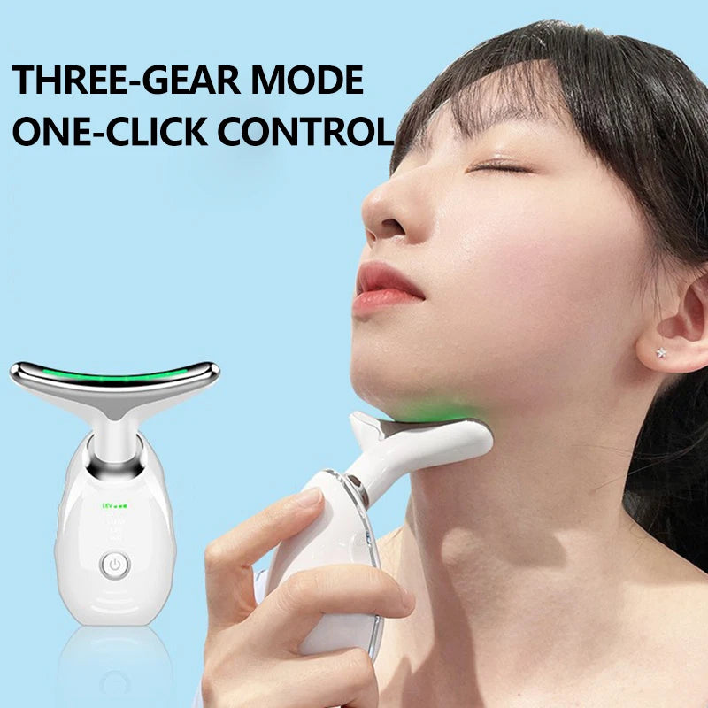 LED Photo Therapy Neck Massager EMS Hot Facial Skin Tightening Beauty Instrument Micro Current  Rejuvenation Instrument