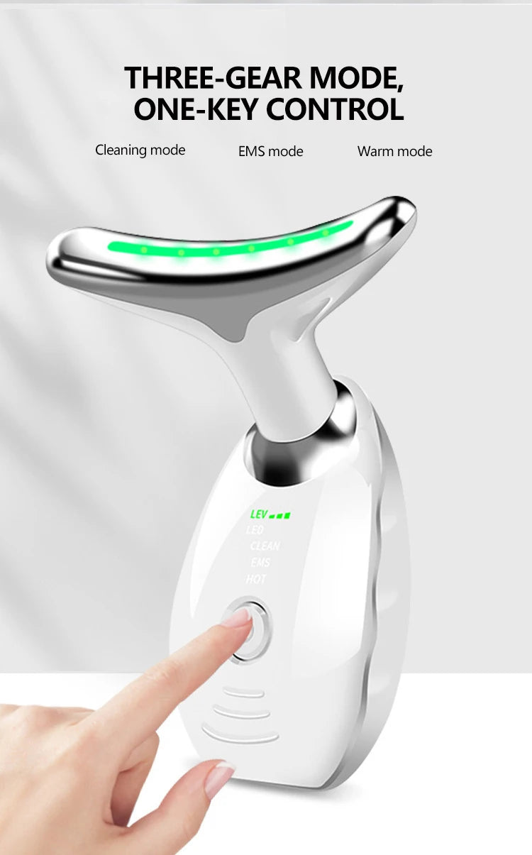 LED Photo Therapy Neck Massager EMS Hot Facial Skin Tightening Beauty Instrument Micro Current  Rejuvenation Instrument