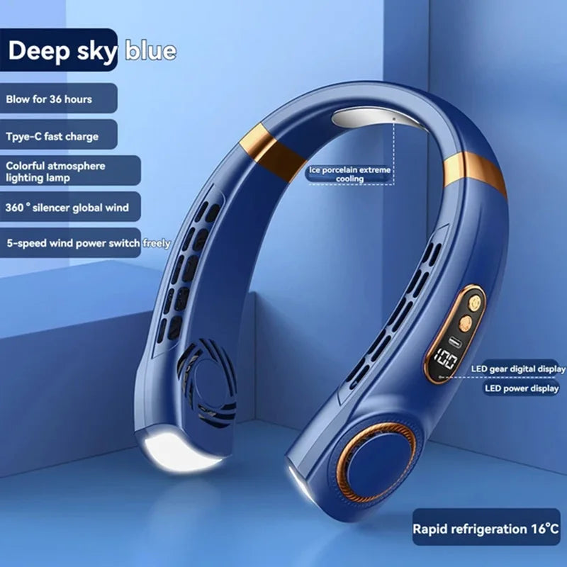 2024 New Outdoor Portable Neck Fan USB Handheld Silent Multi-function Bladeless Mini Electric Hanging Neck Fan