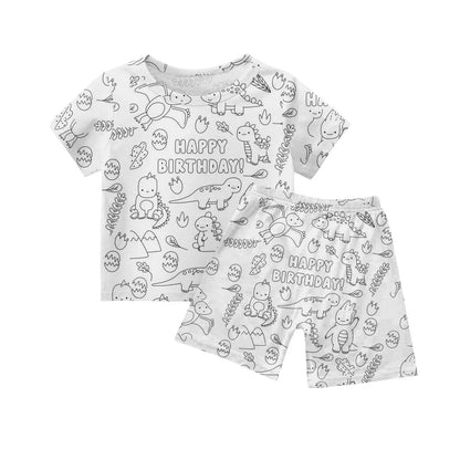 Children's Pajama Party DIY Graffiti Simple Drawing Home Clothes Colorable Two Piece Pajama Set Kids DIY Coloring Clothing