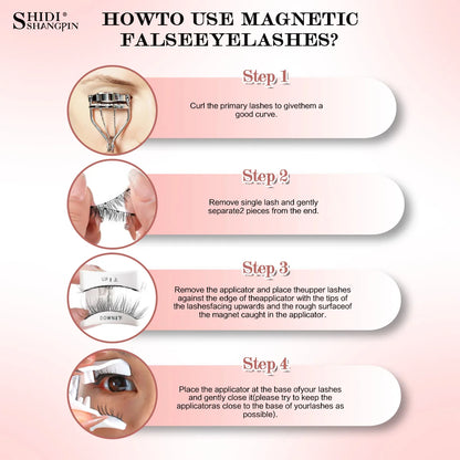 2Pairs 3D Magnetic False Eyelashes Natural Soft Magnet Eye Makeup Tool With Applicater Mirror Glue Free Easy To Wear