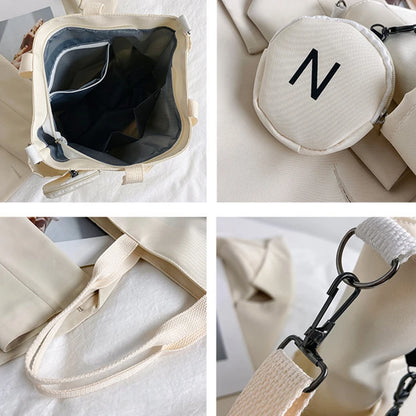Travel Bag Set - Lightweight Large Capacity with Mini Purse Waterproof Handle Bag Women Preppy Student Satchels Nylon