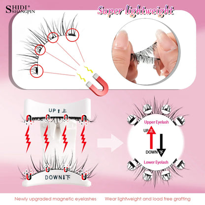 2Pairs 3D Magnetic False Eyelashes Natural Soft Magnet Eye Makeup Tool With Applicater Mirror Glue Free Easy To Wear