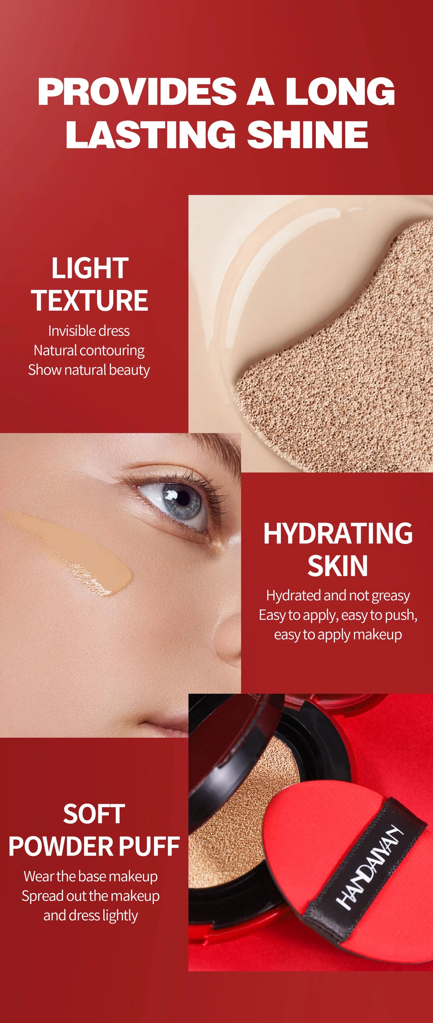 Korean Air Cushion Foundation - Light Natural Moisturizing Concealer Whitening Oil-Control Women's Long-lasting Makeup Base