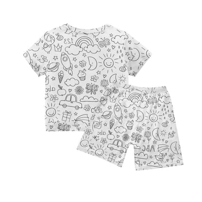 Children's Pajama Party DIY Graffiti Simple Drawing Home Clothes Colorable Two Piece Pajama Set Kids DIY Coloring Clothing