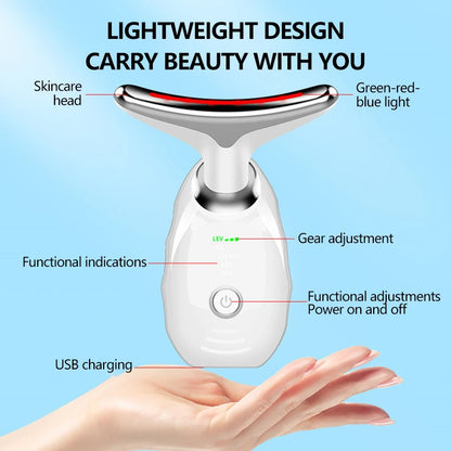 LED Photo Therapy Neck Massager EMS Hot Facial Skin Tightening Beauty Instrument Micro Current  Rejuvenation Instrument