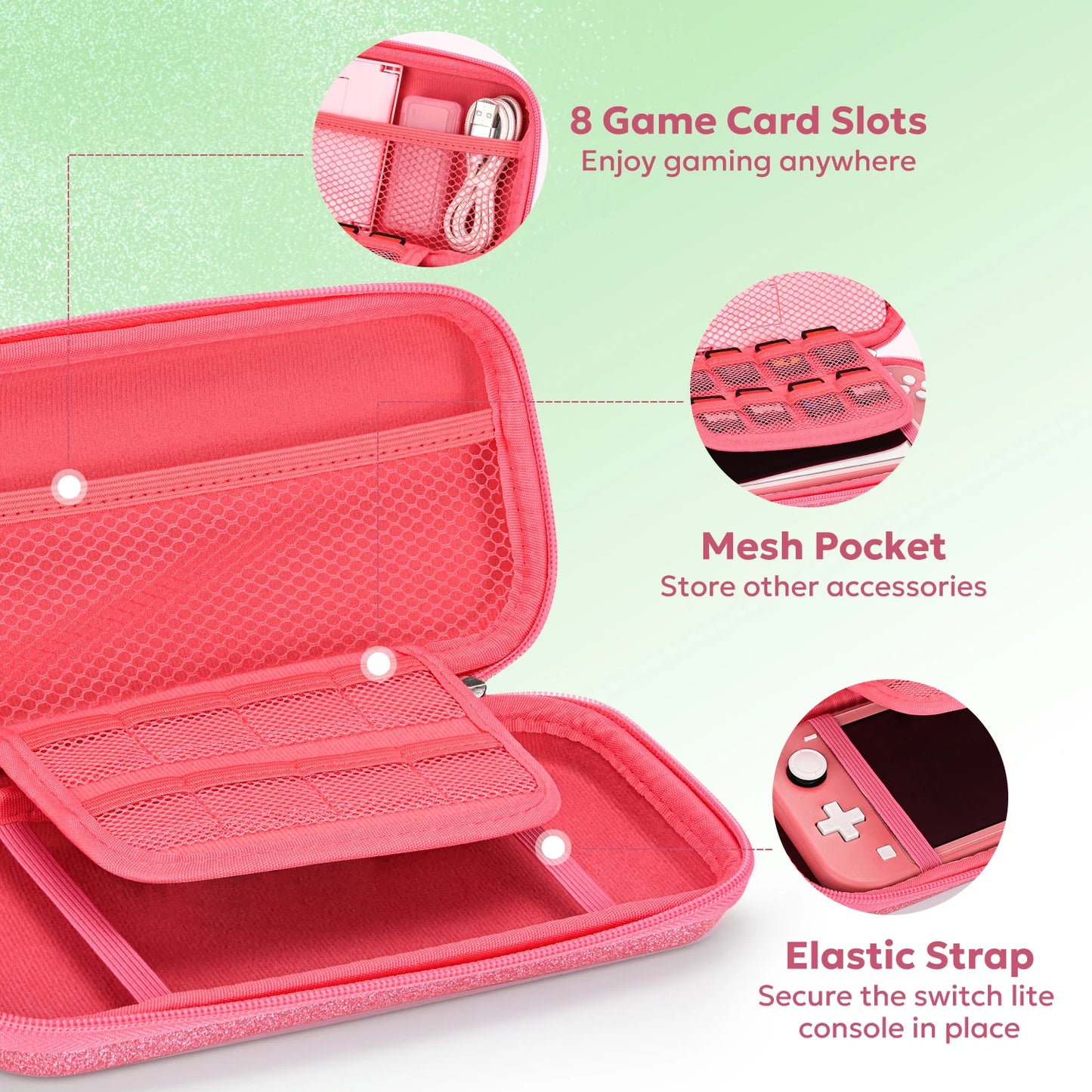 NS Switch Lite Travel Case 14 in 1 Portable Storage Bag with Protective Switch Console Game Accessories