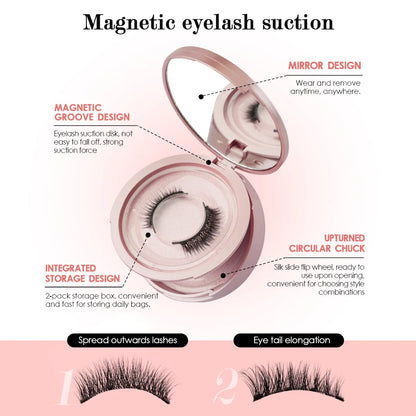 2Pairs 3D Magnetic False Eyelashes Natural Soft Magnet Eye Makeup Tool With Applicater Mirror Glue Free Easy To Wear