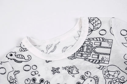 DIY Sketch Colorful Pajama Set For Kid Summer Freehand Graffiti Handicraft Homewear Baby Boy Girl Short Sleeved Shorts Sleepwear