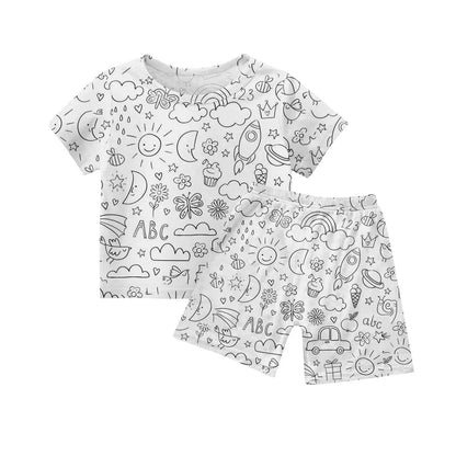 Children's Pajama Party DIY Graffiti Simple Drawing Home Clothes Colorable Two Piece Pajama Set Kids DIY Coloring Clothing