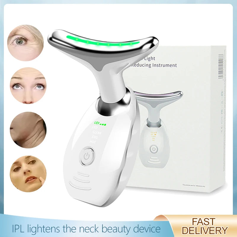 LED Photo Therapy Neck Massager EMS Hot Facial Skin Tightening Beauty Instrument Micro Current  Rejuvenation Instrument
