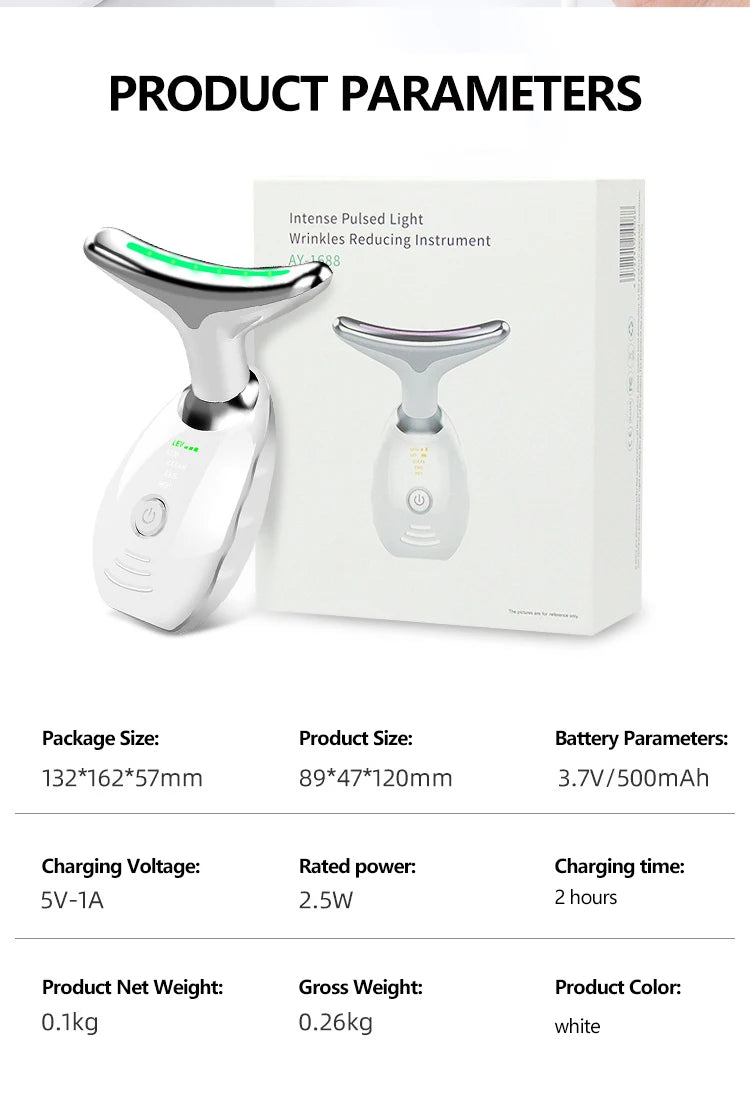LED Photo Therapy Neck Massager EMS Hot Facial Skin Tightening Beauty Instrument Micro Current  Rejuvenation Instrument