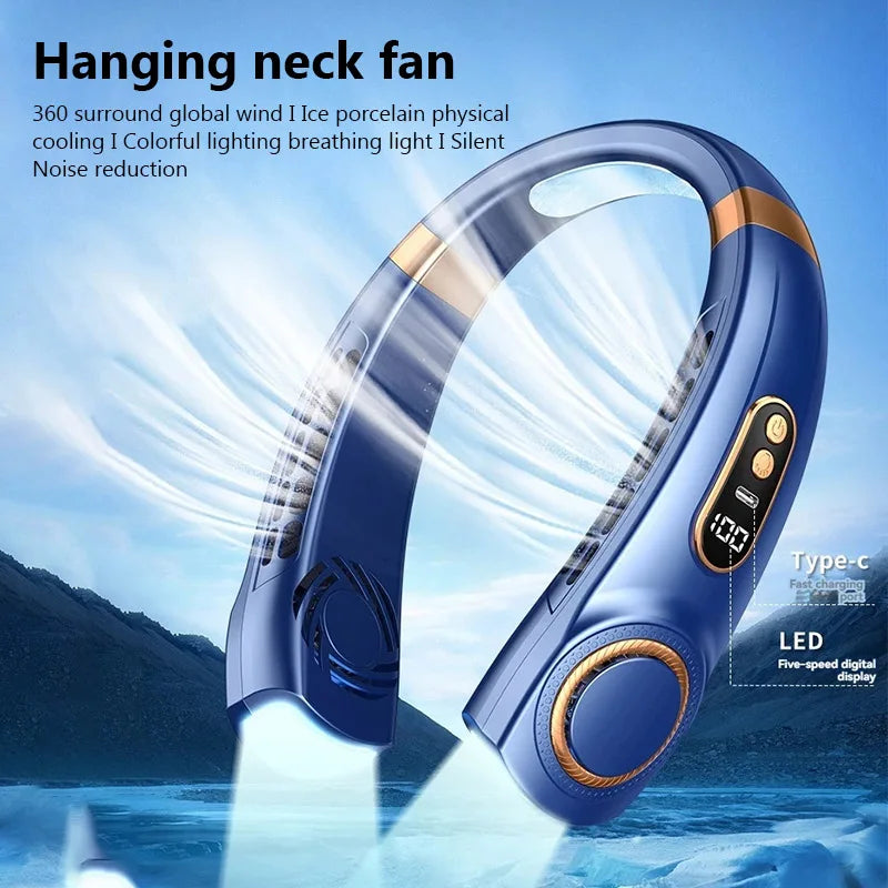 2024 New Outdoor Portable Neck Fan USB Handheld Silent Multi-function Bladeless Mini Electric Hanging Neck Fan