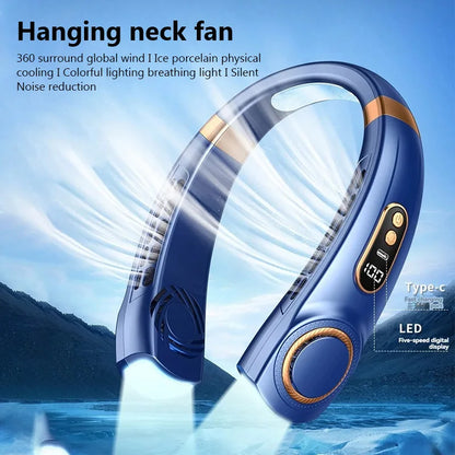 2024 New Outdoor Portable Neck Fan USB Handheld Silent Multi-function Bladeless Mini Electric Hanging Neck Fan