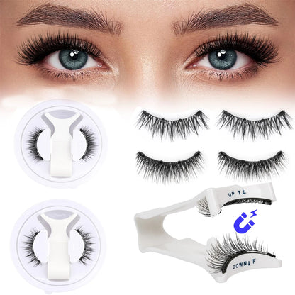 2Pairs 3D Magnetic False Eyelashes Natural Soft Magnet Eye Makeup Tool With Applicater Mirror Glue Free Easy To Wear