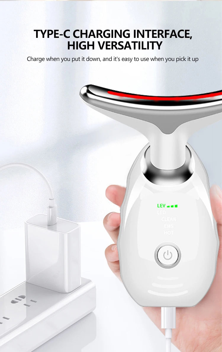 LED Photo Therapy Neck Massager EMS Hot Facial Skin Tightening Beauty Instrument Micro Current  Rejuvenation Instrument