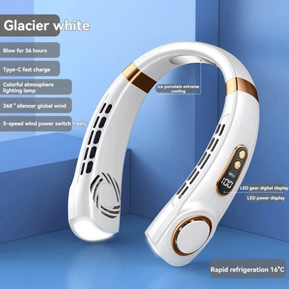 2024 New Outdoor Portable Neck Fan USB Handheld Silent Multi-function Bladeless Mini Electric Hanging Neck Fan