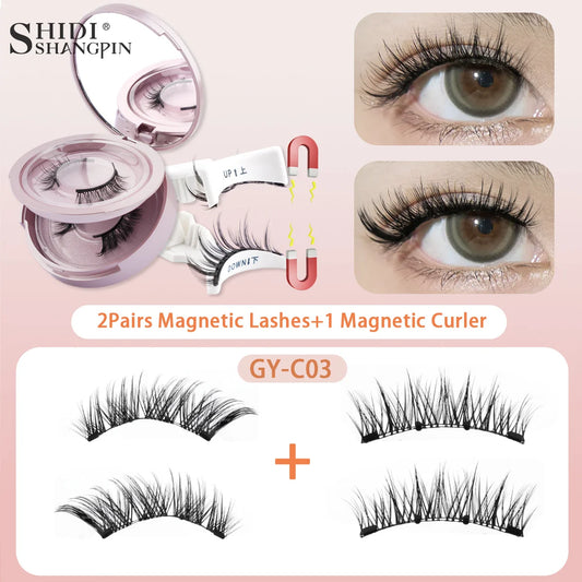 2Pairs 3D Magnetic False Eyelashes Natural Soft Magnet Eye Makeup Tool With Applicater Mirror Glue Free Easy To Wear