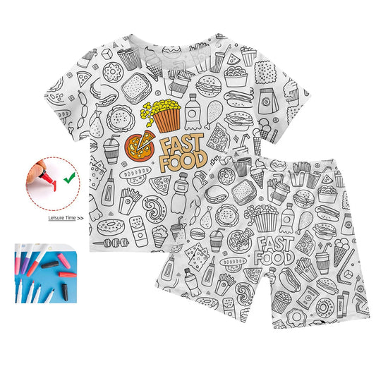 Children's Pajama Party DIY Graffiti Simple Drawing Home Clothes Colorable Two Piece Pajama Set Kids DIY Coloring Clothing