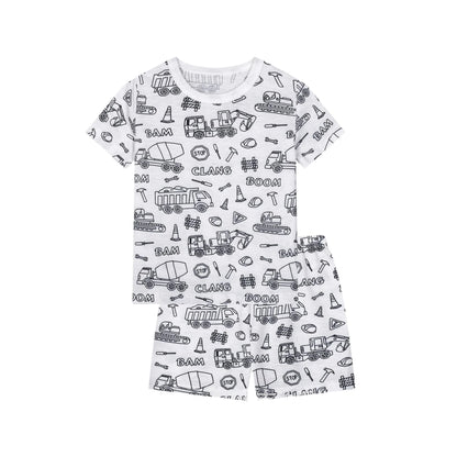 DIY Sketch Colorful Pajama Set For Kid Summer Freehand Graffiti Handicraft Homewear Baby Boy Girl Short Sleeved Shorts Sleepwear