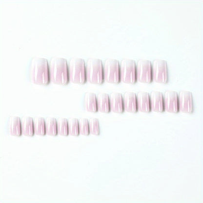 24pcs Full Cover Glossy Gradient Pink Acrylic Nails Set with 1 Nails Glue Sticker and 1 Nails File for Women and Girls
