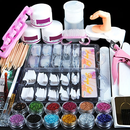 23 In 1 Acrylic Nail Kit For Beginners 12 Color Glitter Acrylic Powder White Clear Pinkish Acrylic Powder Nails Extension Nails Kit Acrylic Set Manicure Tools Acrylic Supplies For Women