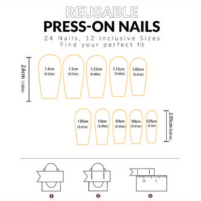 24pcs Golden Glitter Square Press On Nails - Medium Size Acrylic Wine Red Design for Bridal Wedding Use